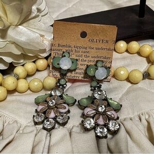 Sale!! Pastel mint green and pink rhinestone statement drop earrings